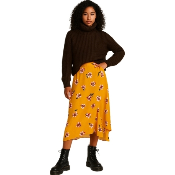Soprano Yellow Floral High Low Midi Skirt Boho Cottagecore - Picture 1 of 9